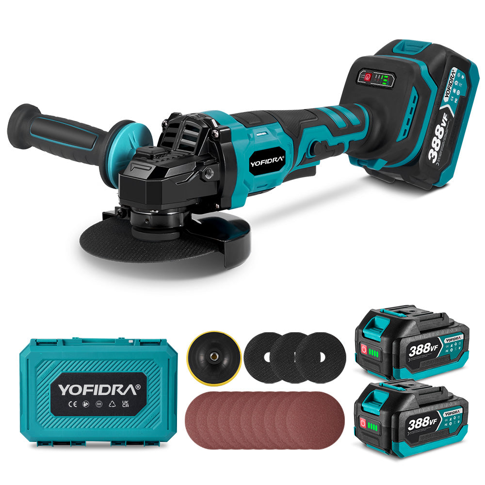 YOFIDRA 125mm Brushless Angle Grinder 3 Gears Cordless Grinding Machine Cutting Woodworking Power Tool | For Makita 21V Battery